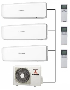 Mitsubishi SCM60ZS-W Outdoor Unit - 3 Indoor Wall Units